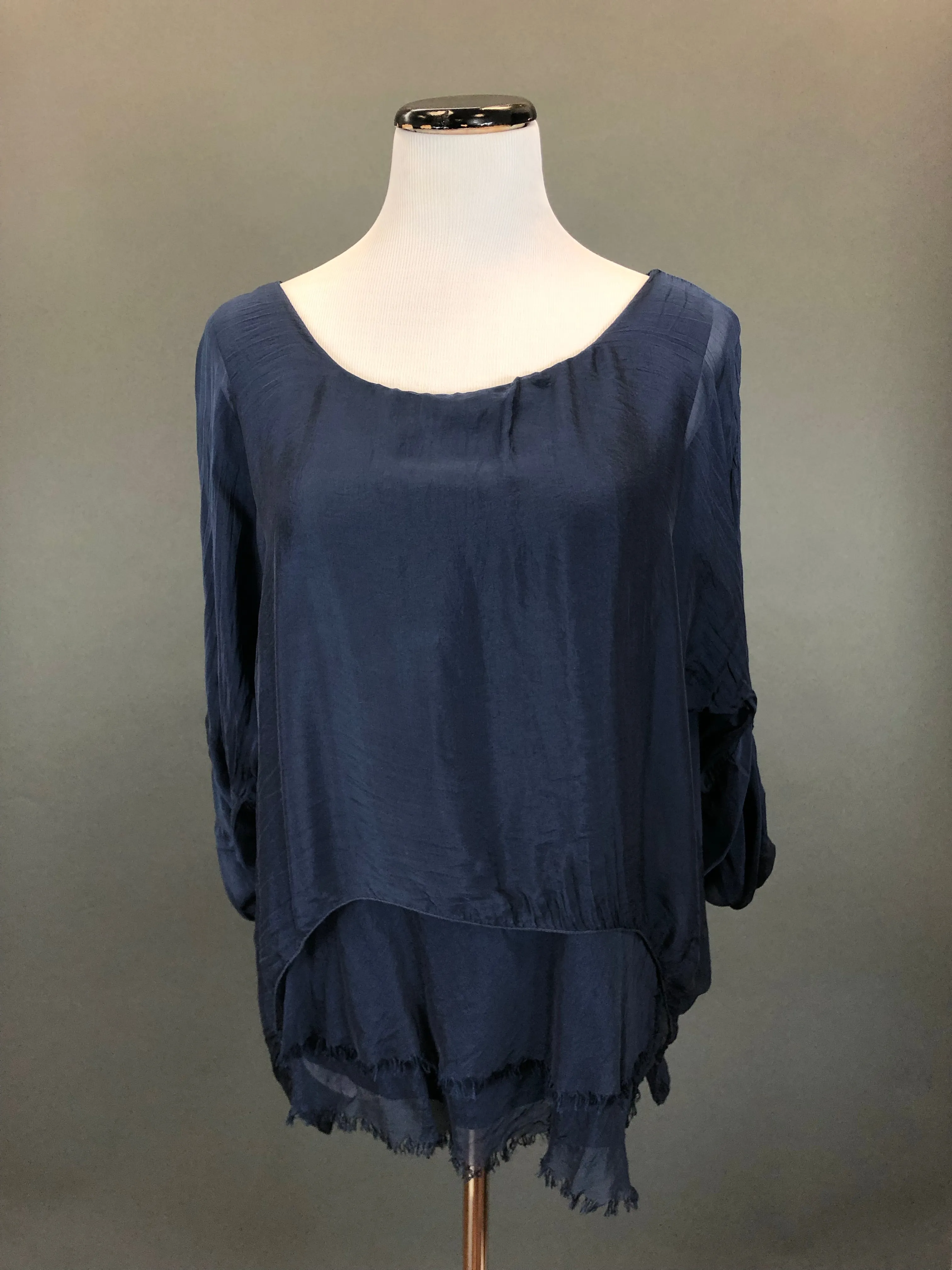 Silk Blouse with Layered Hem (Multiple Colors)