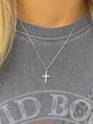 Silver Crystal Cross Necklace- Waterproof