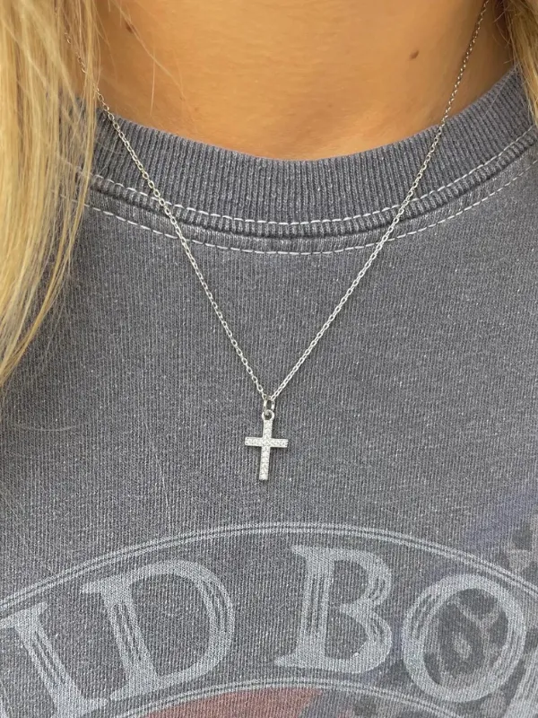 Silver Crystal Cross Necklace- Waterproof