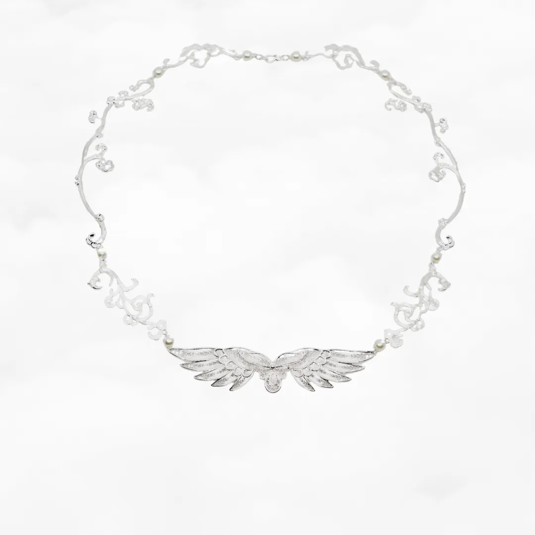Silver Phoenix Wing Statement Necklace