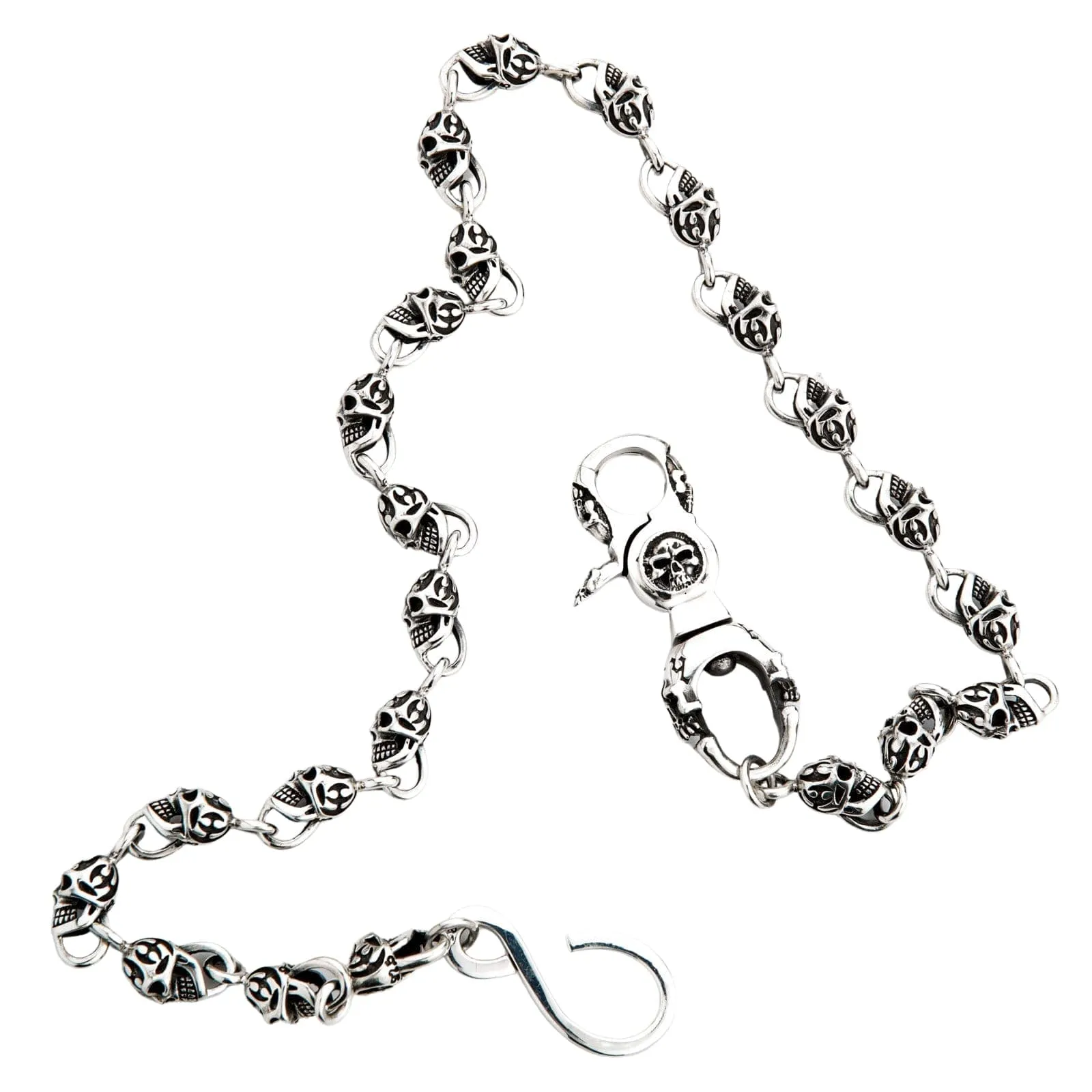 Slash Flame Skull Sterling Silver Wallet Chain