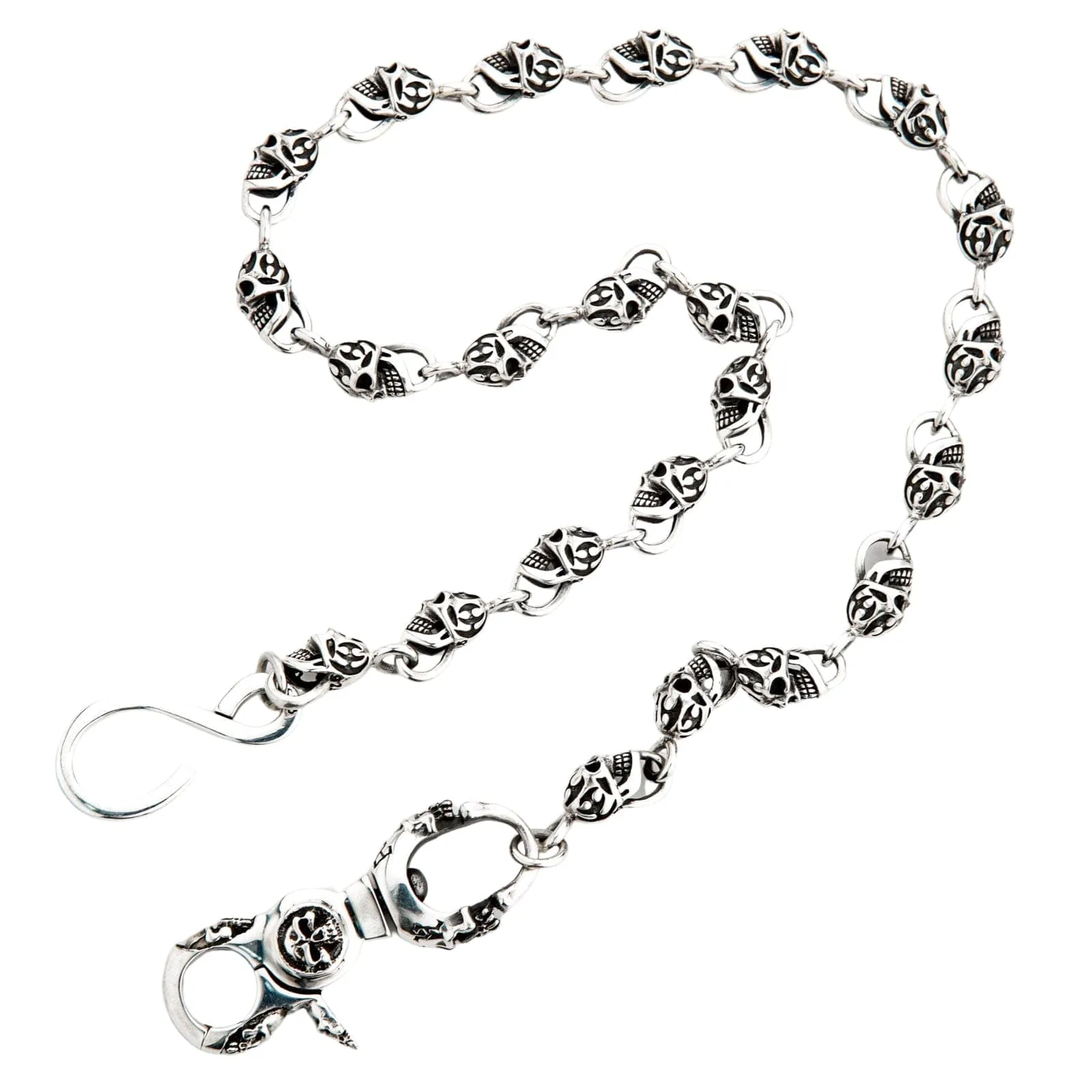 Slash Flame Skull Sterling Silver Wallet Chain
