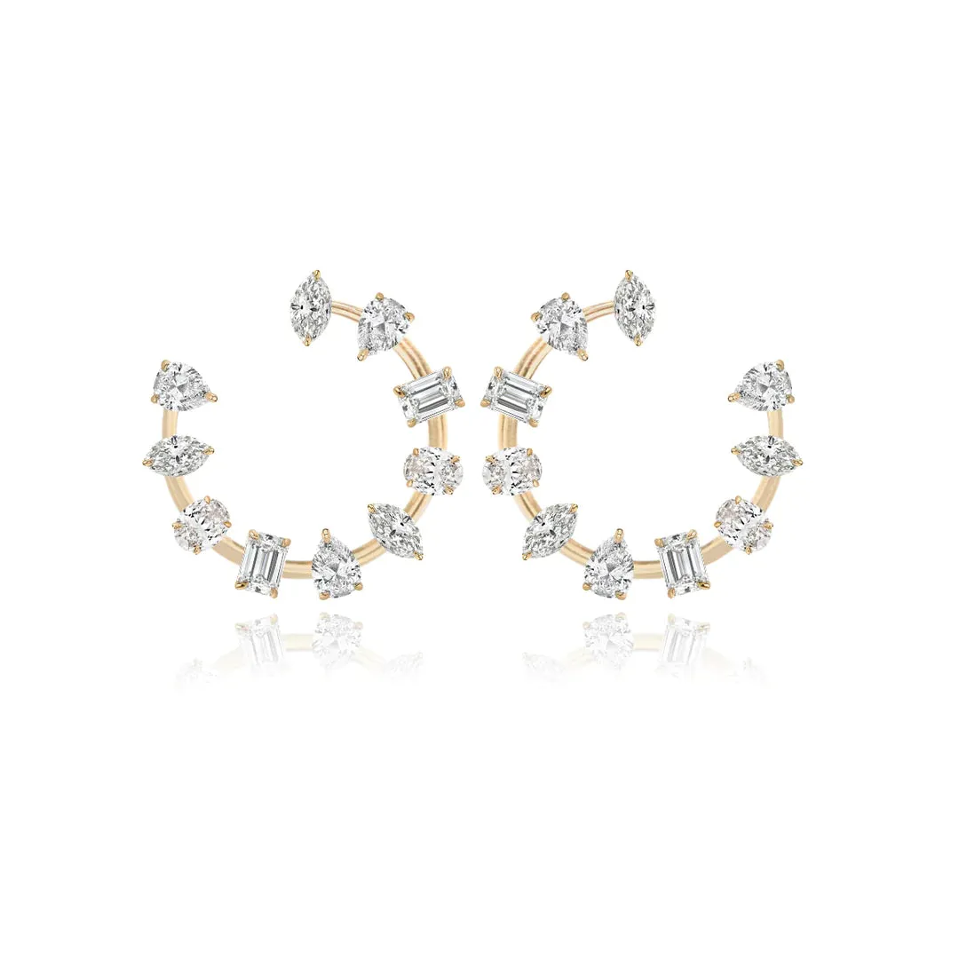 Small Multi Shape Diamond Statement Swirl Earrings