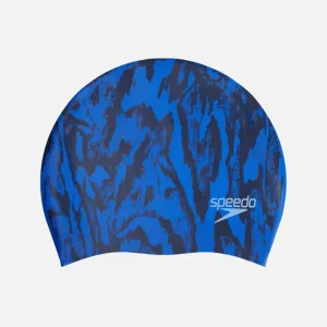 Speedo Printed Adult Long Hair Cap -Blue/Navy