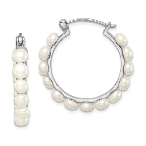 Sterling Silver Freshwater Pearl Hoop Earrings 30mm