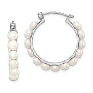 Sterling Silver Freshwater Pearl Hoop Earrings 30mm