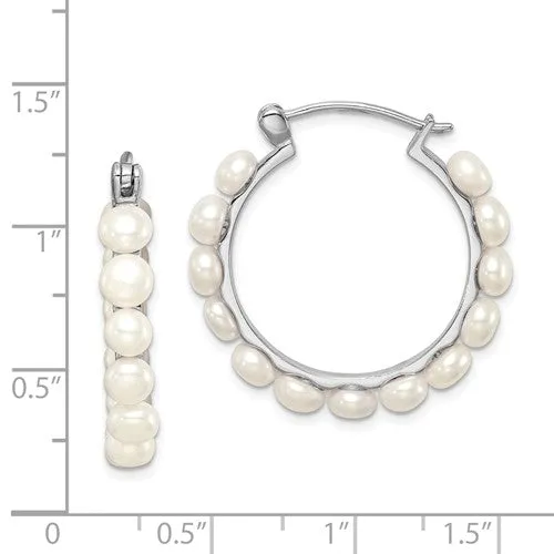 Sterling Silver Freshwater Pearl Hoop Earrings 30mm