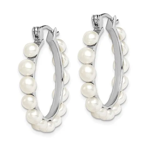 Sterling Silver Freshwater Pearl Hoop Earrings 30mm