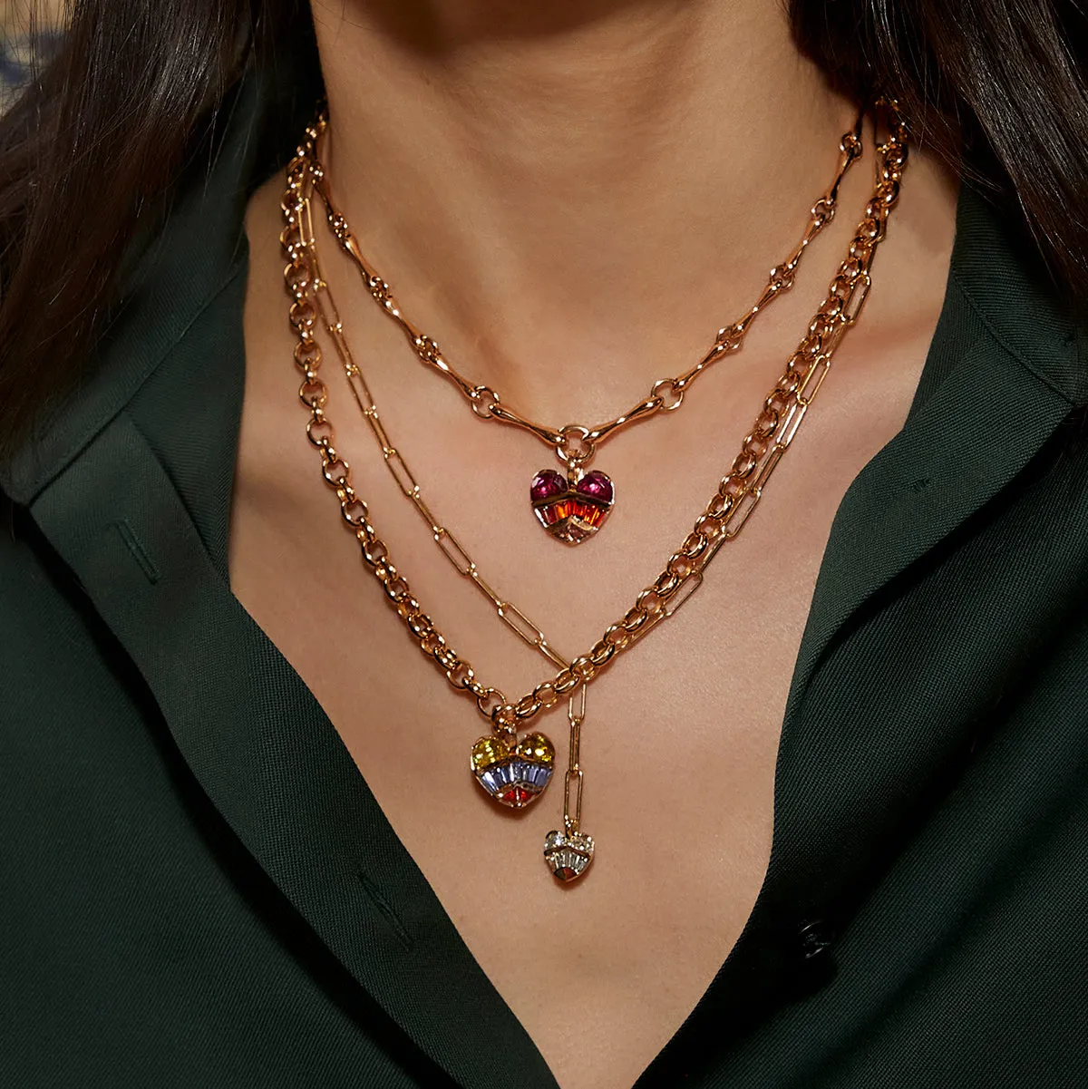 Strapped Diamond Heart Pendant on Paper Clip Chain