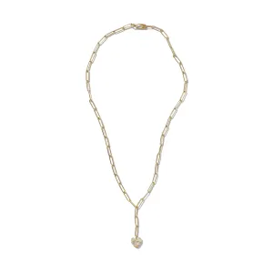 Strapped Diamond Heart Pendant on Paper Clip Chain