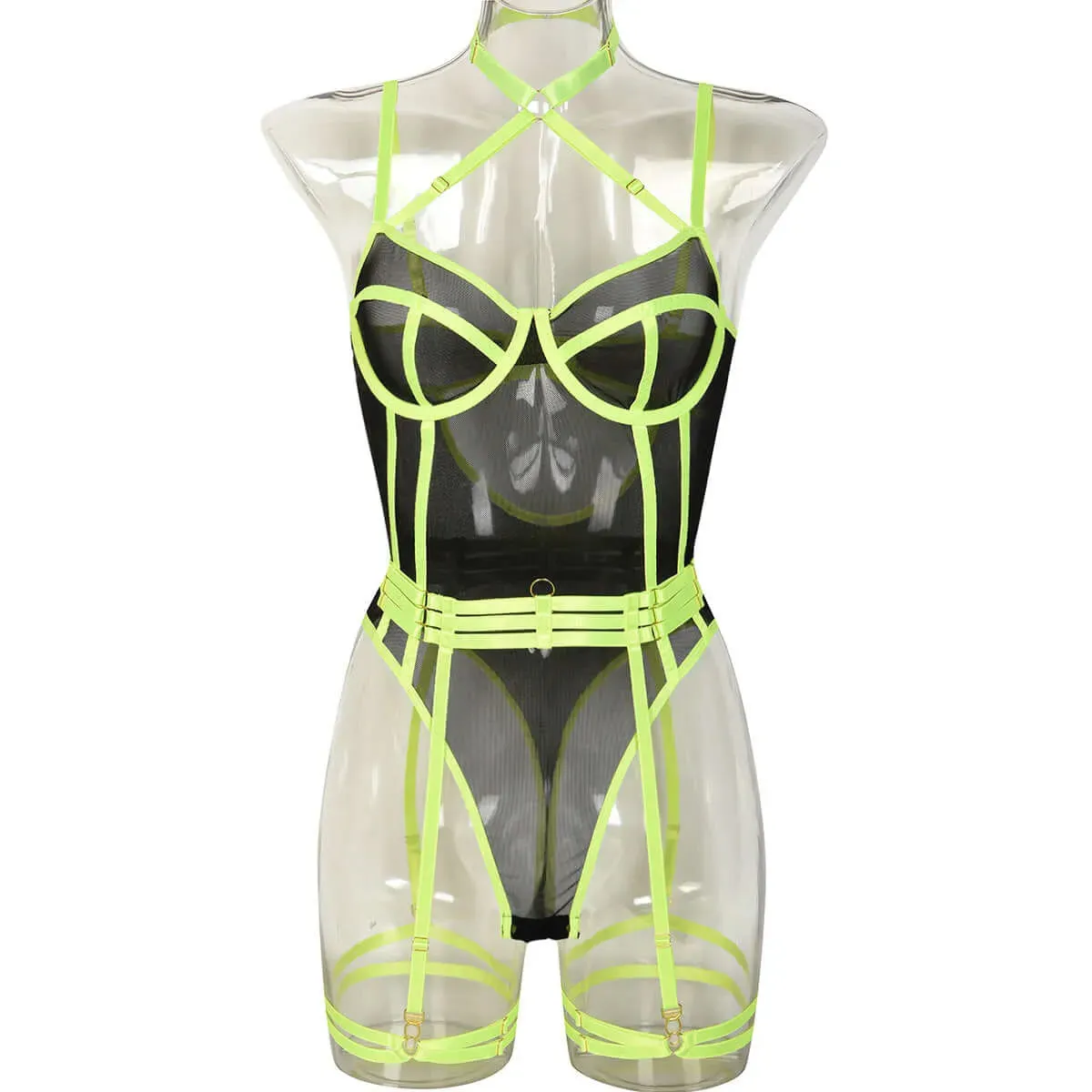 Strapped Halter Lingerie Jumpsuit Two Piece Set