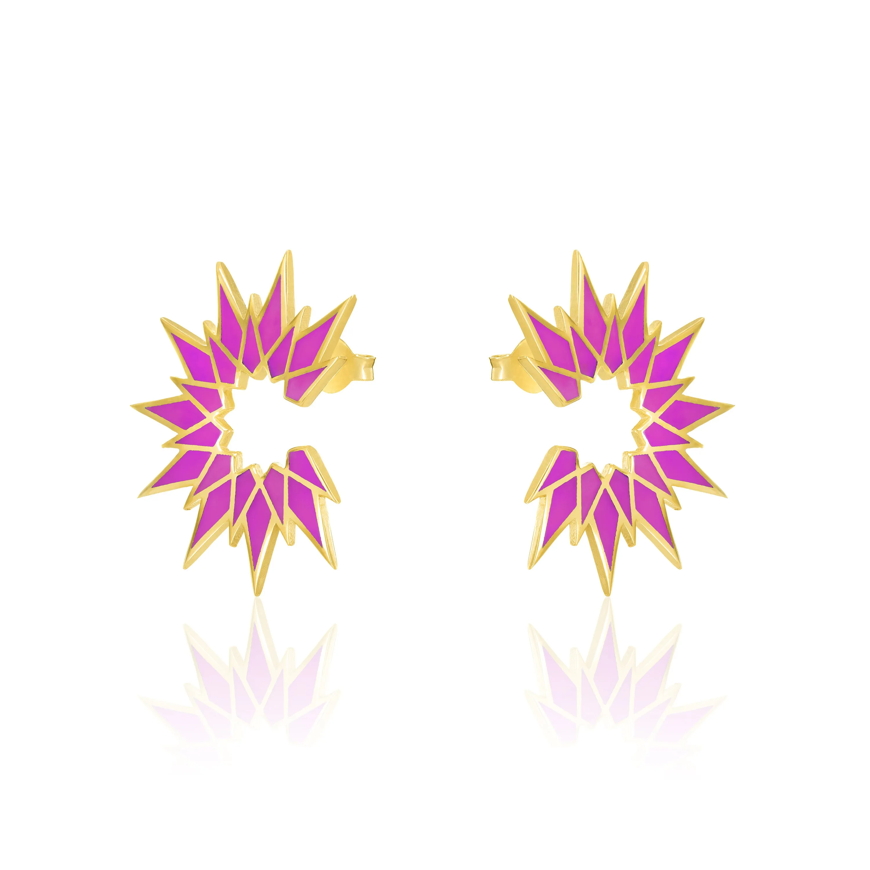 Sunburst Enamel Earrings - Gold Purple
