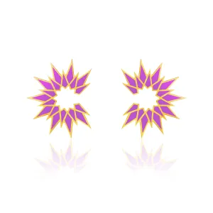Sunburst Enamel Earrings - Gold Purple
