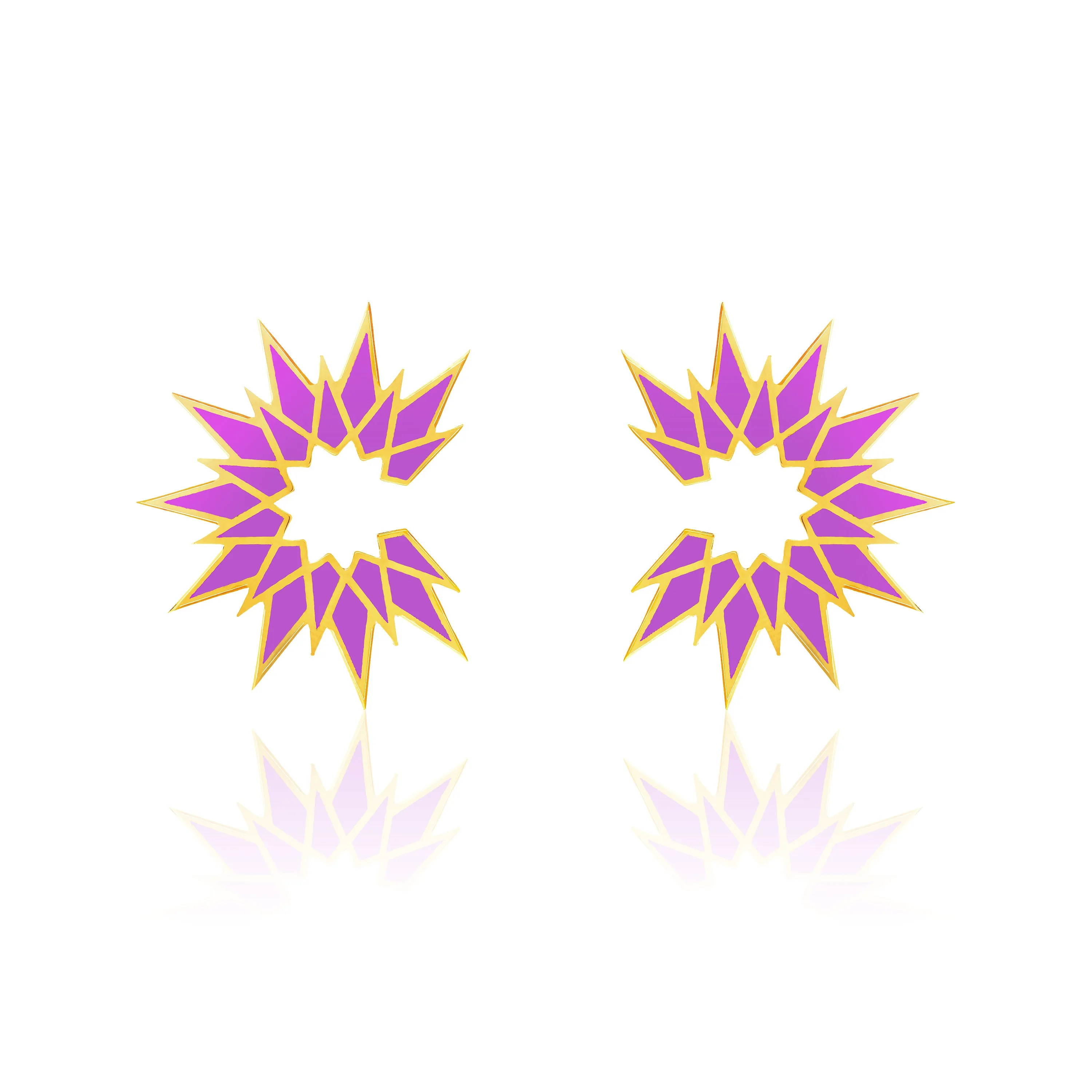 Sunburst Enamel Earrings - Gold Purple