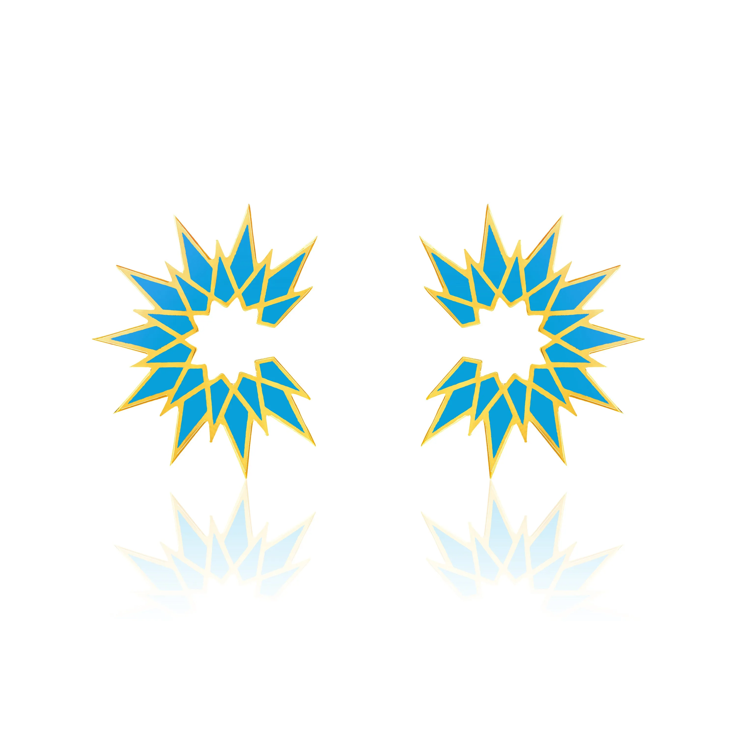 Sunburst Enamel Earrings - Gold Turquoise