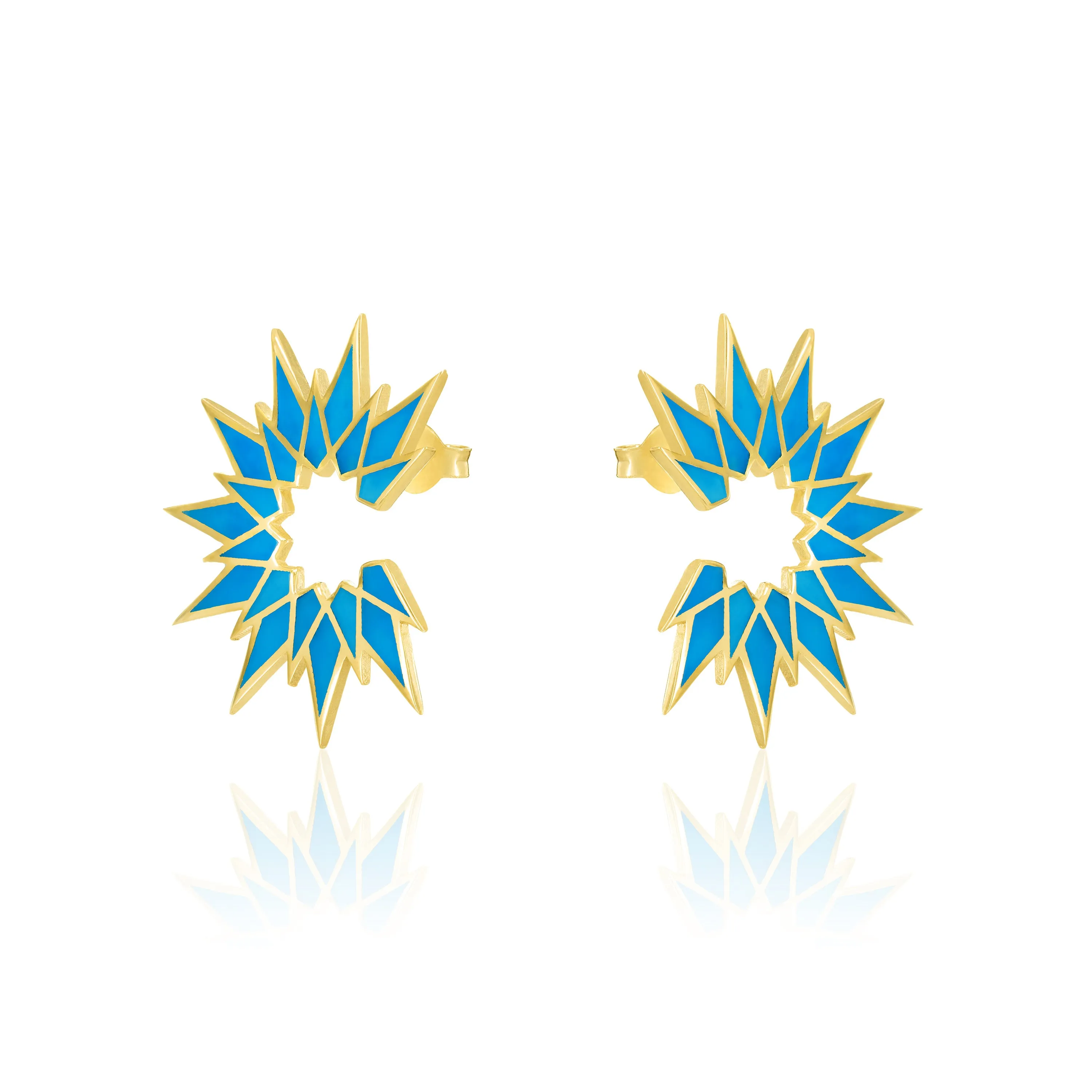 Sunburst Enamel Earrings - Gold Turquoise