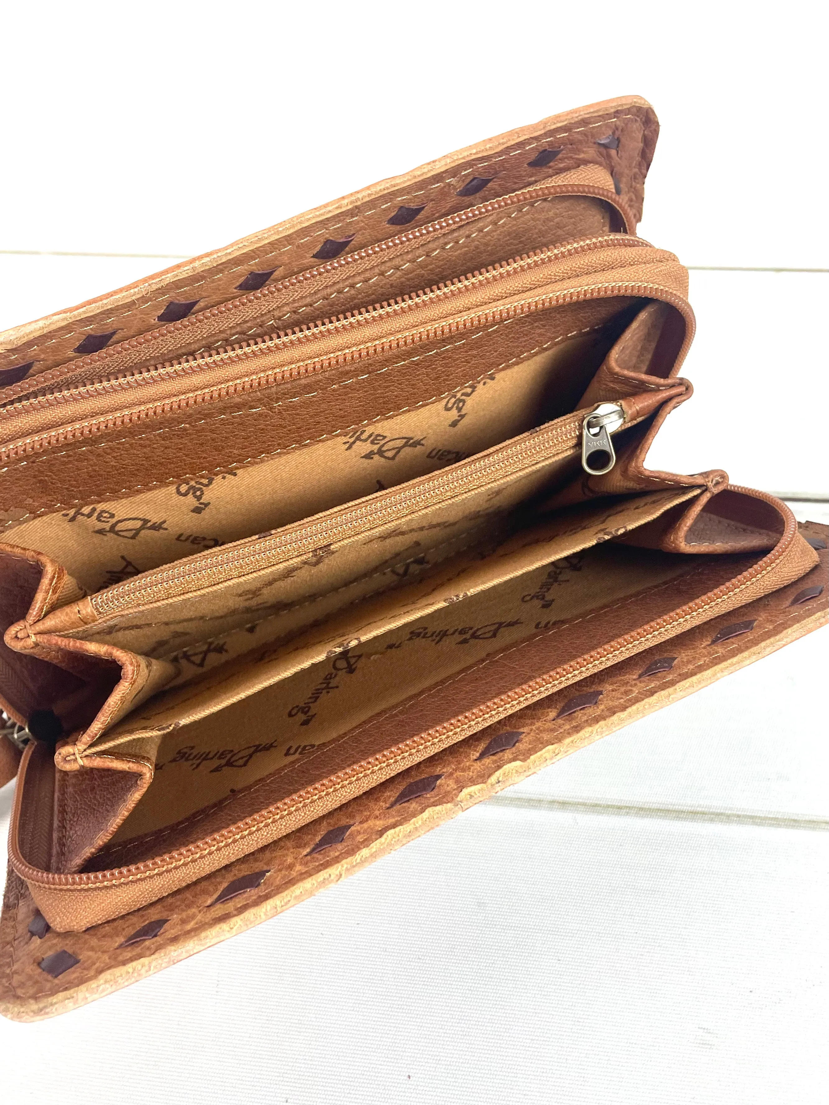 Sunset Tooled Leather Wool Inset Carryall Wallet