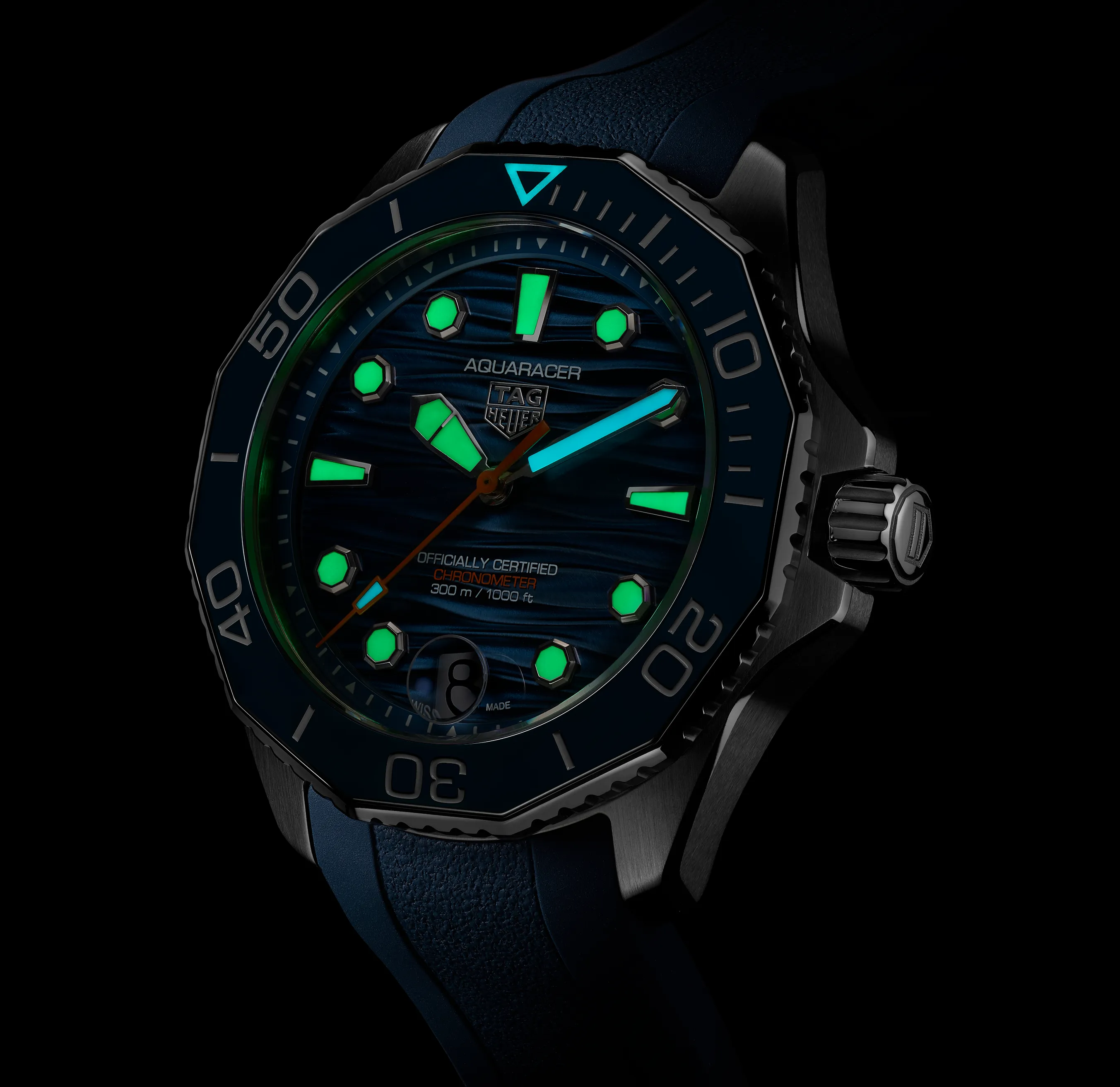 TAG Heuer Aquaracer Professional 300 Date Watch with Blue Rubber Strap