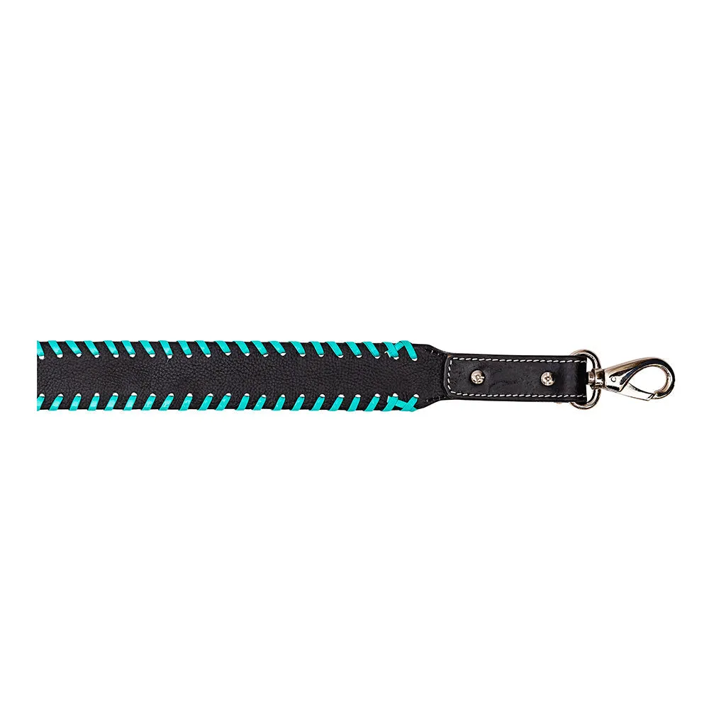 TEAL RED BLOOM HAND-TOOLED LEATHER STRAP