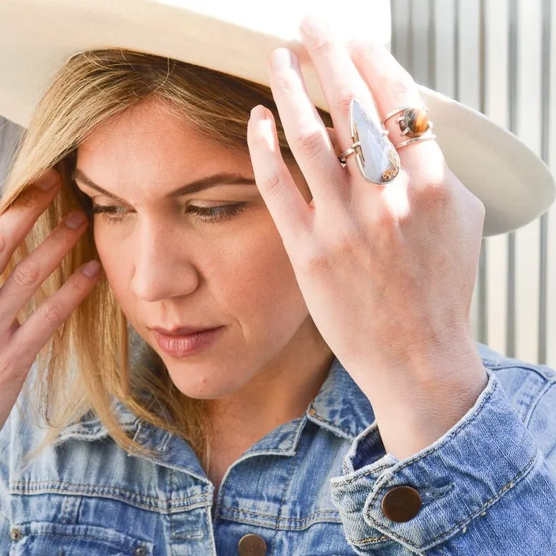 TEARDROP AGATE & SILVER STATEMENT RING