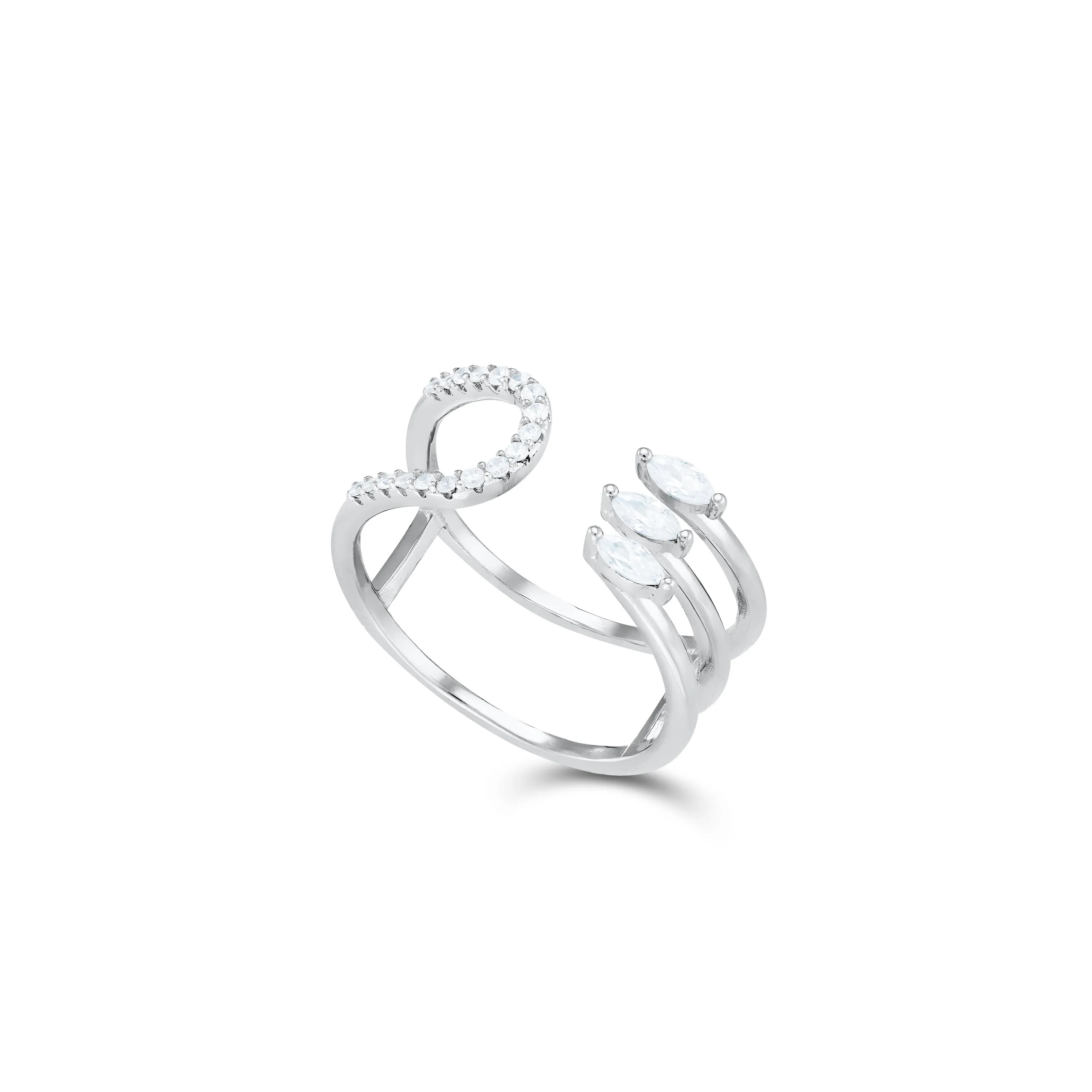 Three Marquise And Half Cz Double Line Open Ring