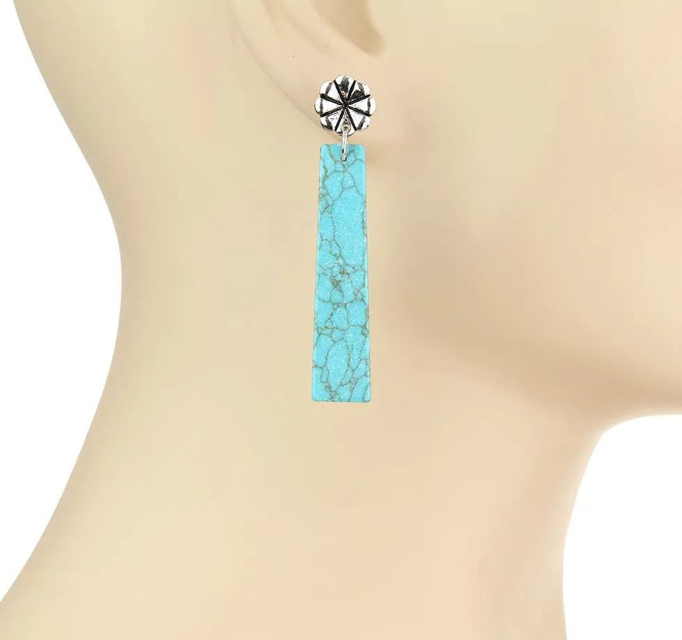 Tilly Floral Post Fashion Bar Slab Earrings - Turquoise