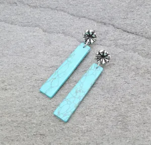 Tilly Floral Post Fashion Bar Slab Earrings - Turquoise