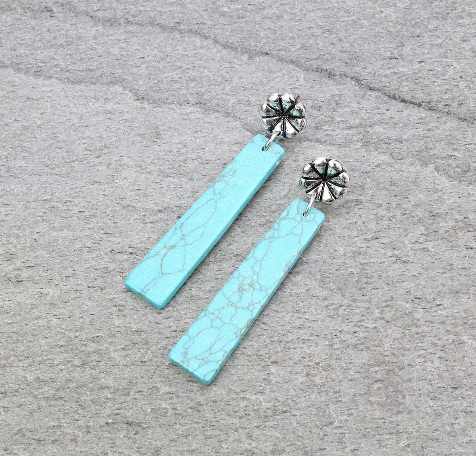 Tilly Floral Post Fashion Bar Slab Earrings - Turquoise