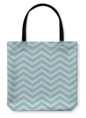 Tote Bag, Teal And White Zigzag D Fabric