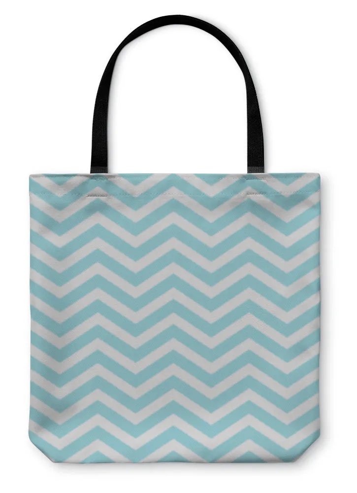 Tote Bag, Teal And White Zigzag D Fabric