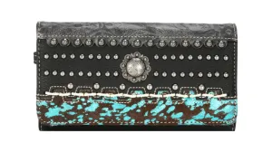TR136-W018 Trinity Ranch Hair-On Cowhide Collection Wallet-Black