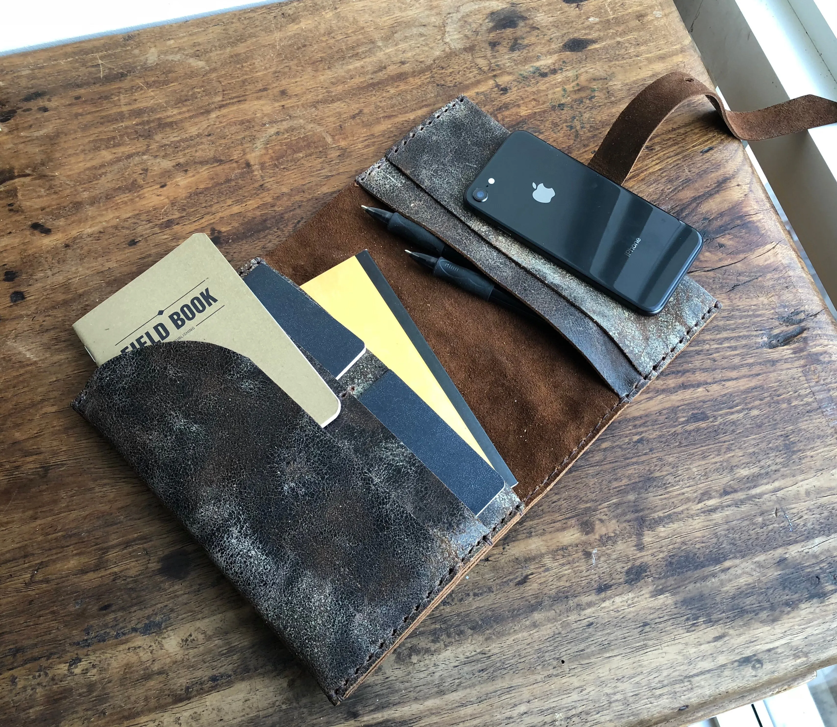 Travel wallet / Handmade Leather Document Organizer / 8 Pocket Wallet, Handmade in NY