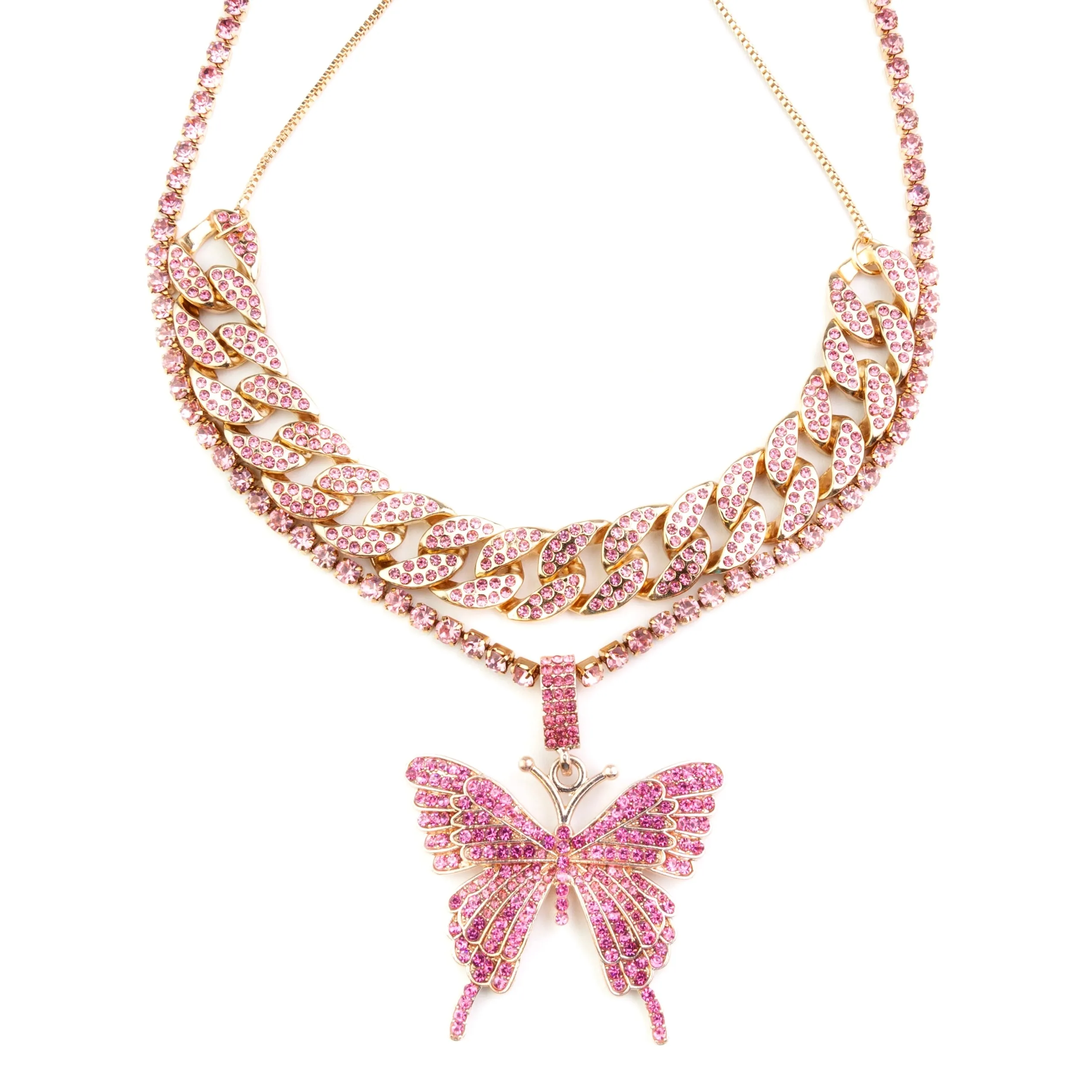 TREND BUTTERFLY RHINESTONE DOUBLE  NECKLACE