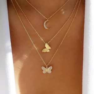 Triple Layered Moon Double Butterfly Pendant