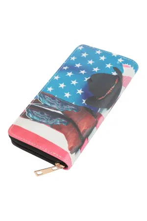 USA FLAG WESTERN PRINT ZIPPER WALLET