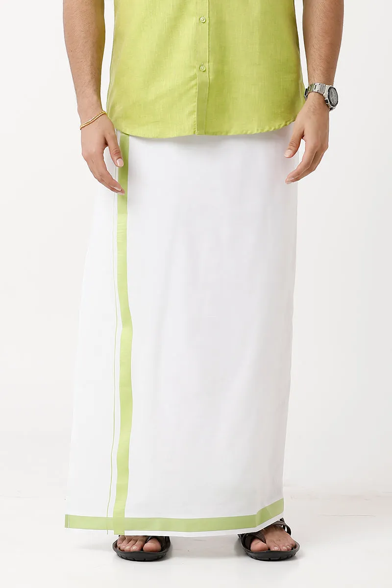 Varna - Light Green  Single Layered Dhoti With Fancy Borders For Men | Uathayam