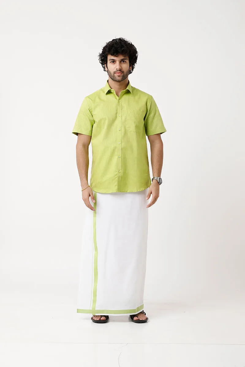 Varna - Light Green  Single Layered Dhoti With Fancy Borders For Men | Uathayam