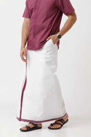 Varna - Plum Orange Single Layered Fancy Border Pocket Dhoti For Men | Uathayam
