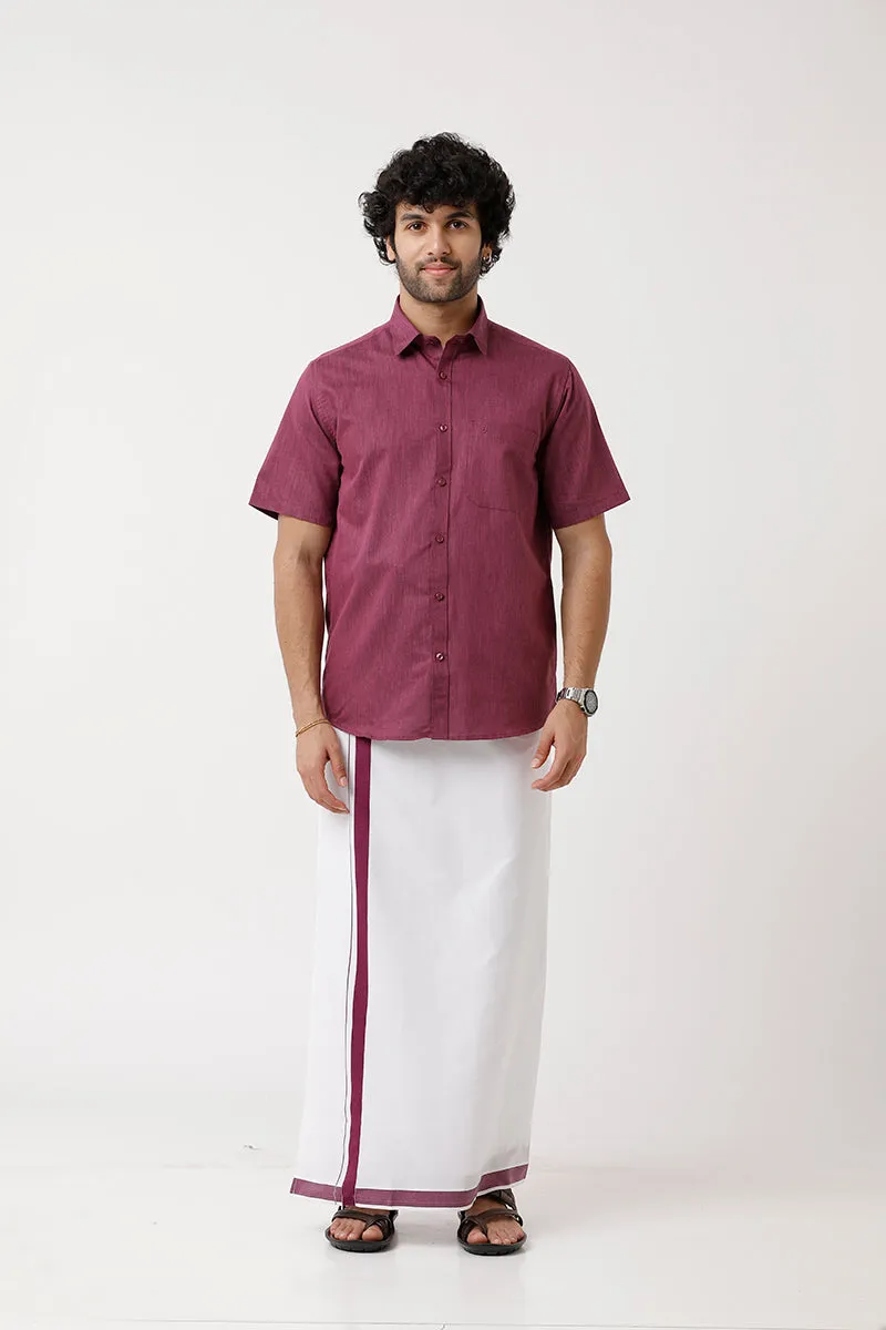 Varna - Plum Orange Single Layered Fancy Border Pocket Dhoti For Men | Uathayam