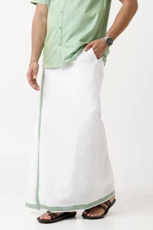 Varna - Summer Green Single Layered Fancy Border Pocket Dhoti For Men | Uathayam