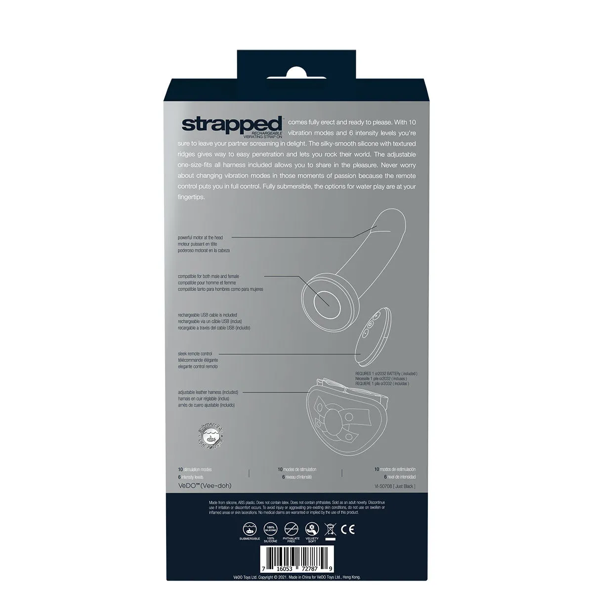 VeDo Strapped Rechargeable Vibrating Strap-On - Black