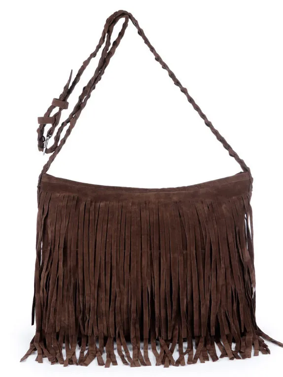 Velvet-brushed Scrub Tassel Bag Shoulder Diagonal Package