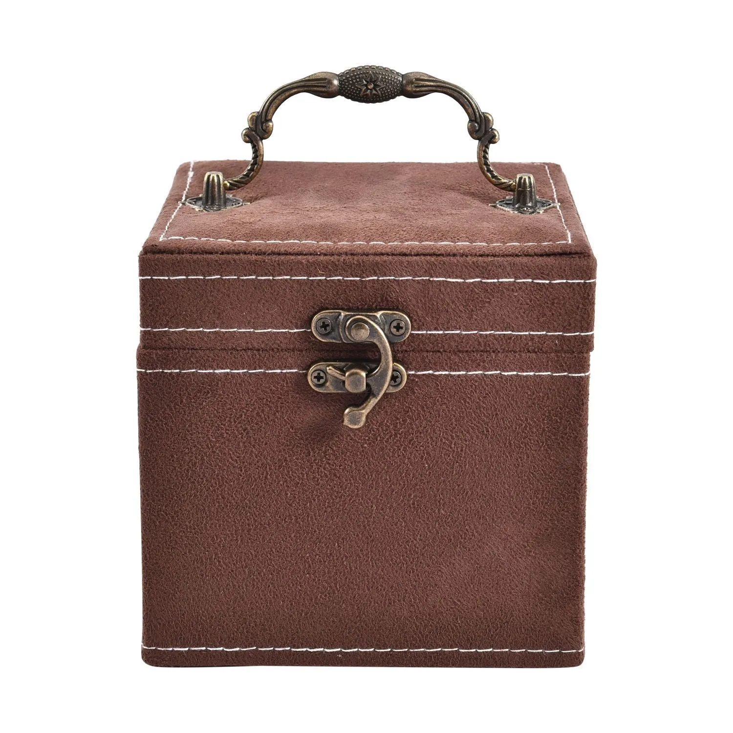 Velvet Three Layer Jewelry Box with Mirror, Handle and Lock In CHOCOLATE BROWN