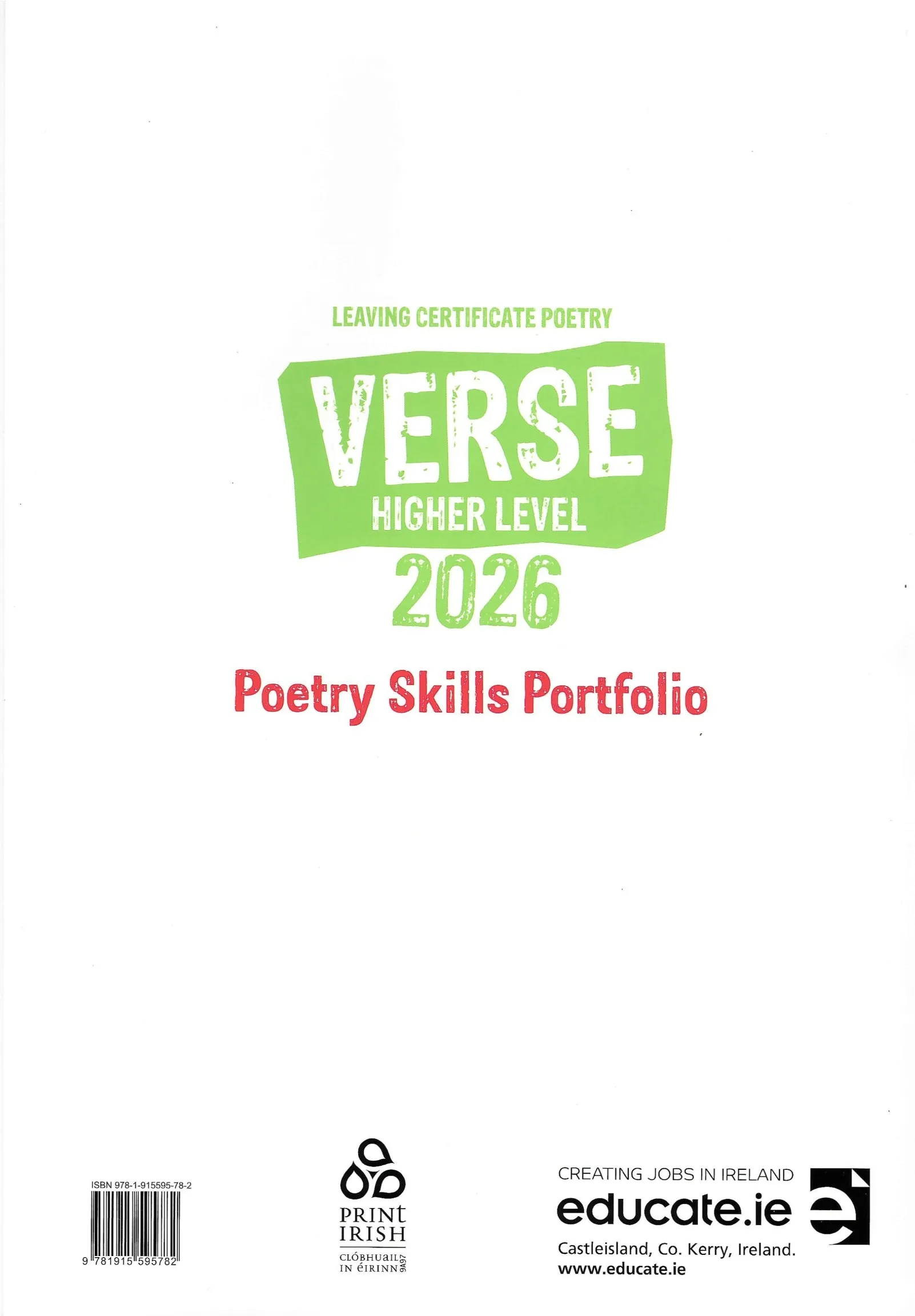 Verse 2026 - Leaving Cert Poetry - Higher Level - Skills Portfolio Book Only