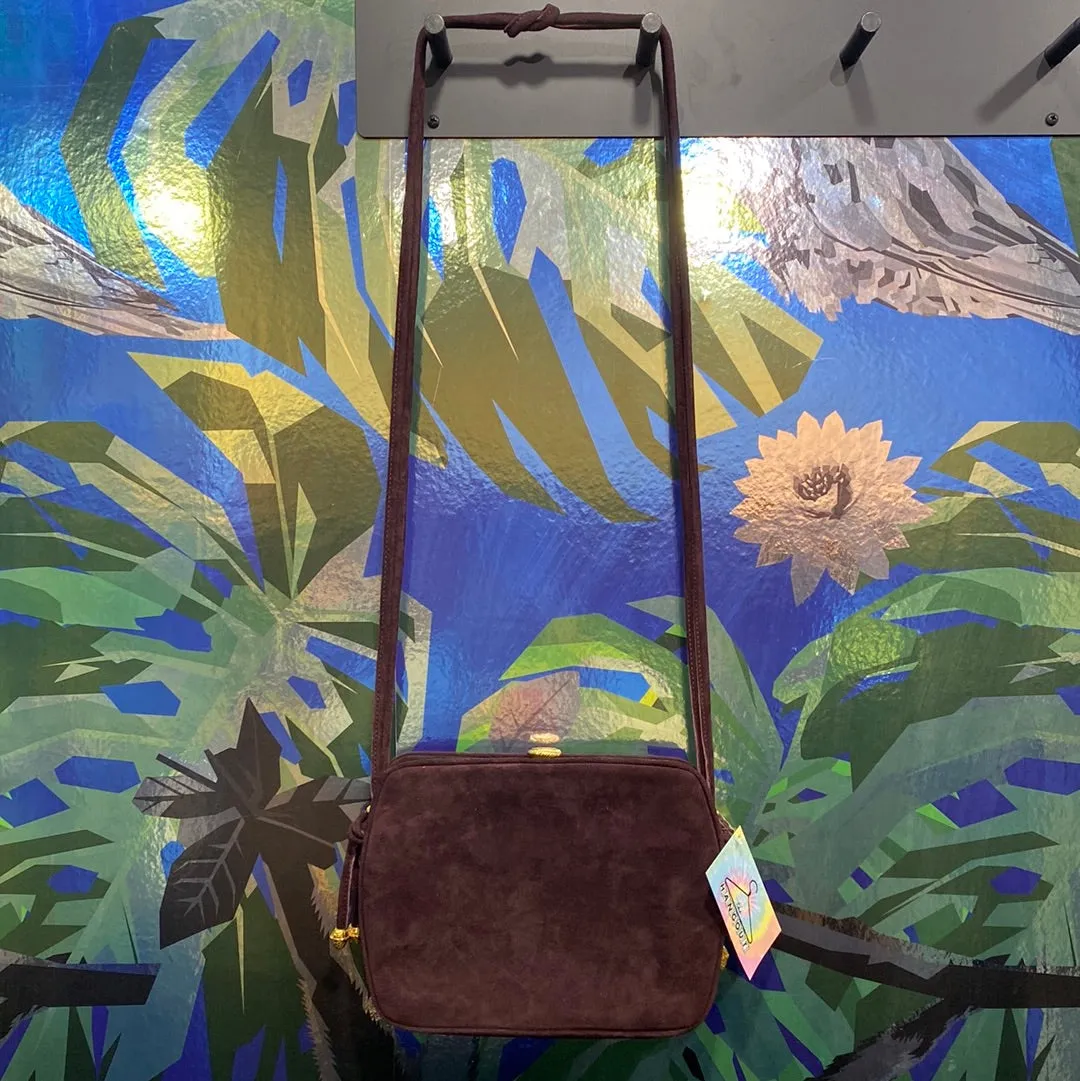 Vintage: Donna Karan Maroon Suede Golden Clasp Crossbody Bag