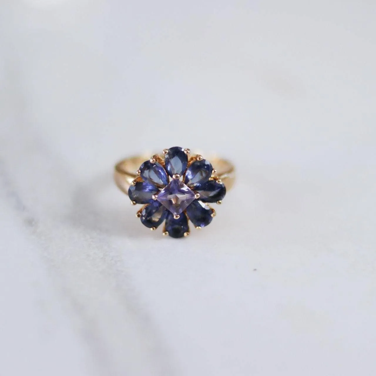 Vintage Iolite Flower Statement Ring