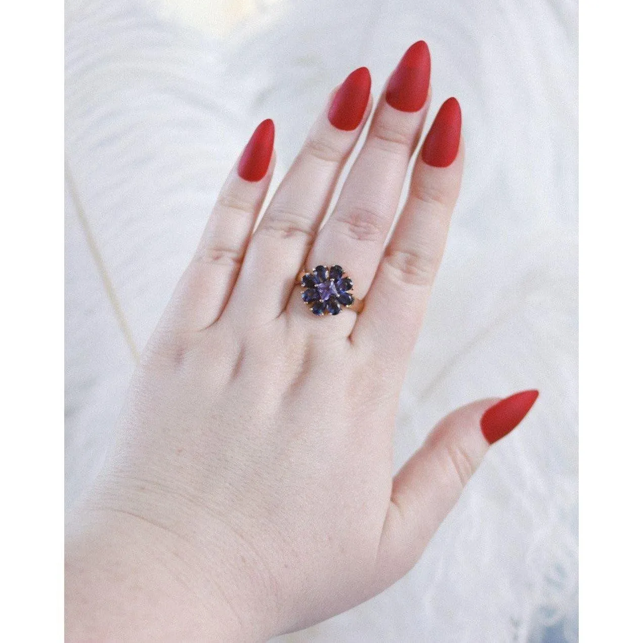 Vintage Iolite Flower Statement Ring