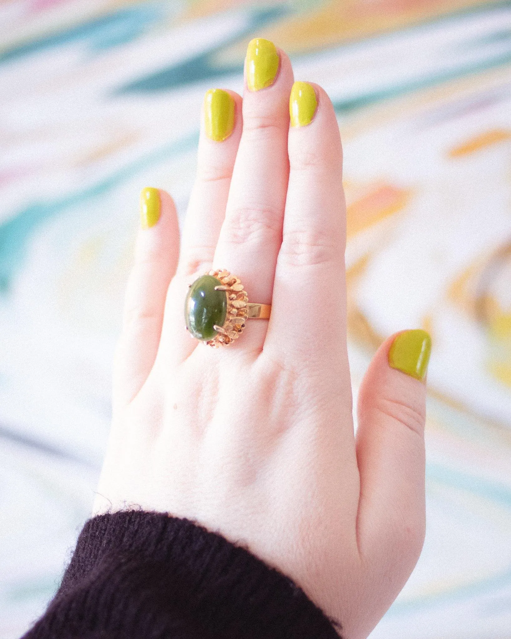 Vintage Jade Glass Cocktail Statement Ring