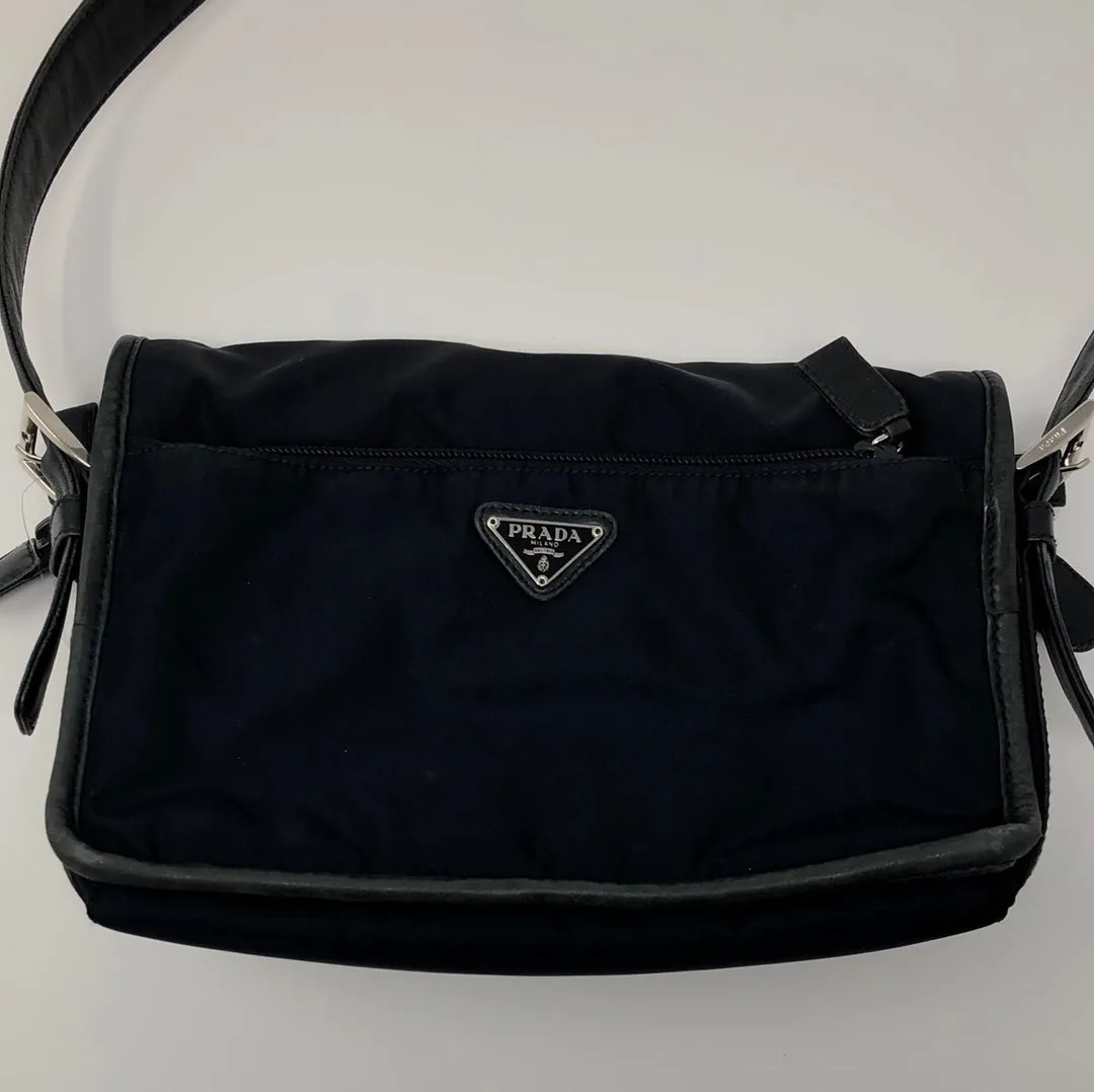 Vintage: Prada Navy Nylon and Leather Crossbody Bag