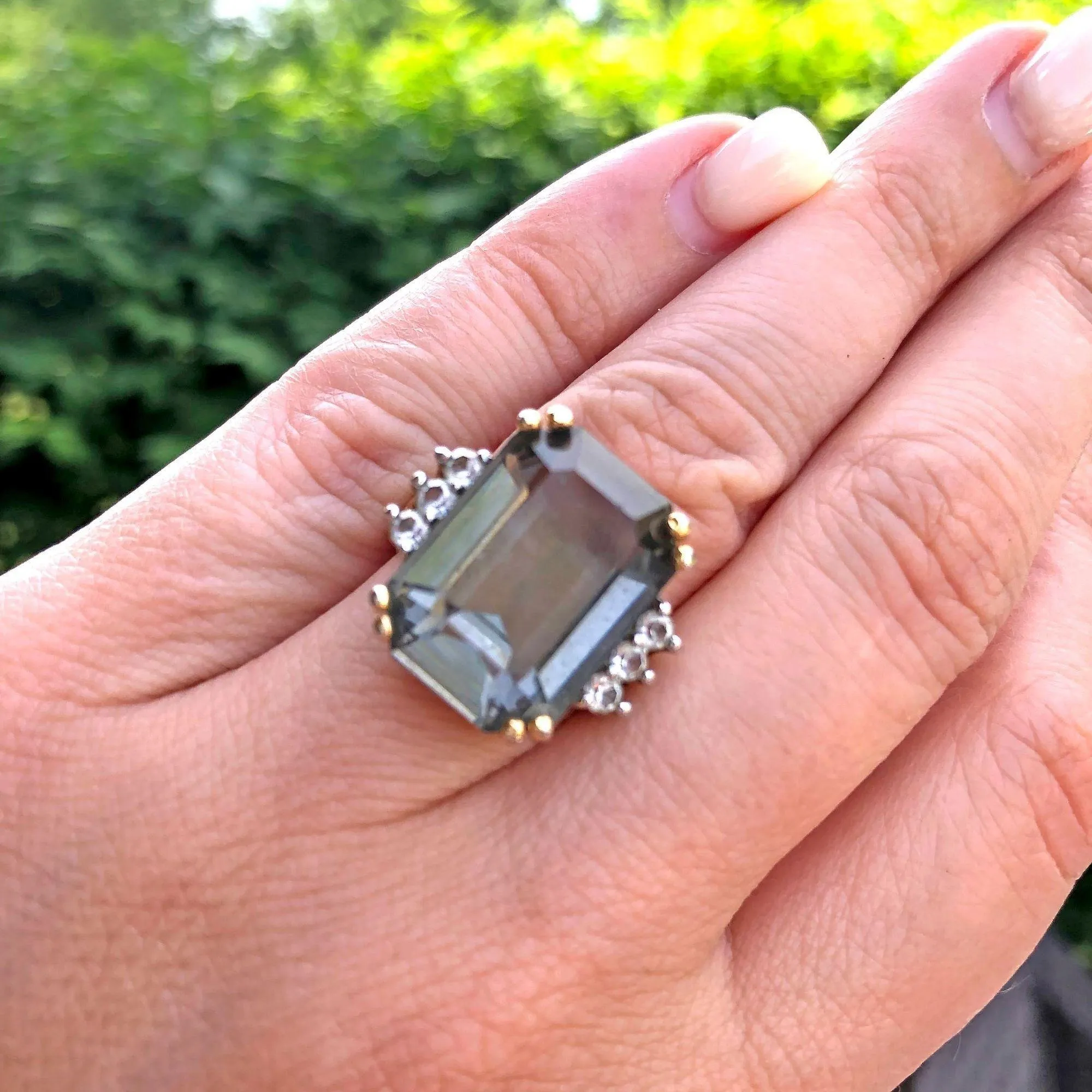 Vintage Smoke Crystal Statement Ring